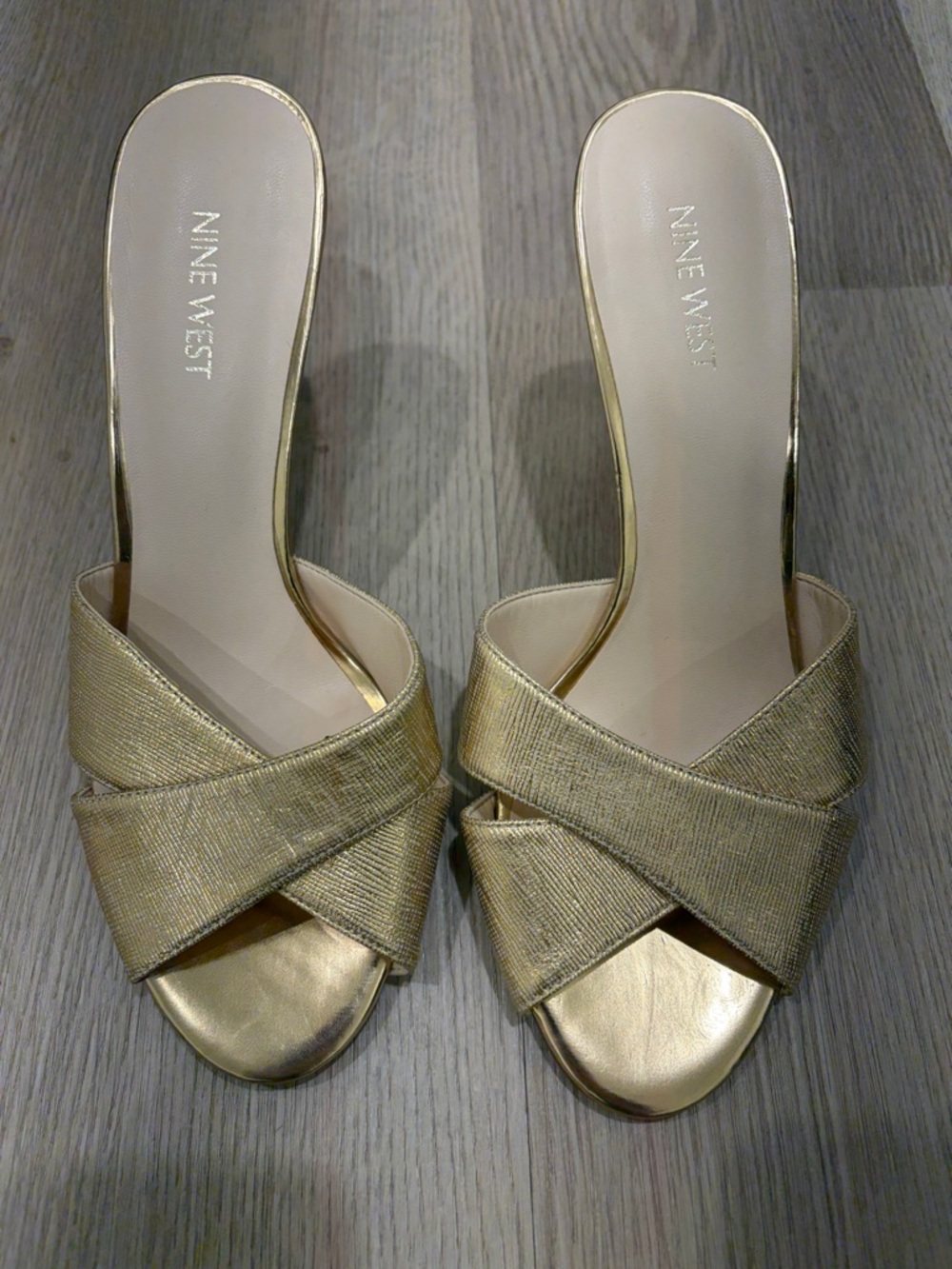 Nine West Metallic Gold Crossband Sandals